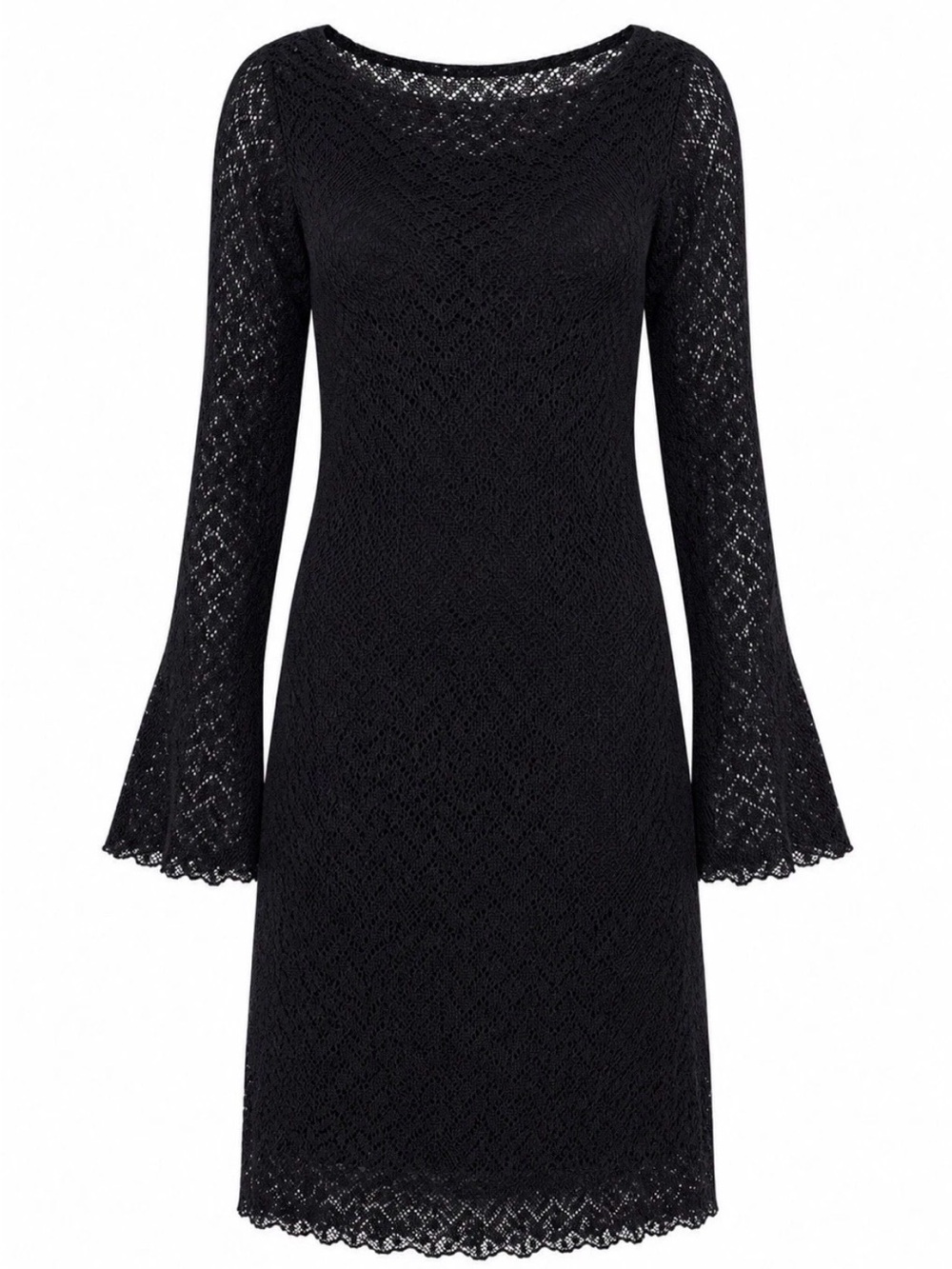 White House Black Market Black Lace Midi Dress with Bell Sleeves